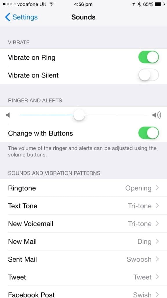 iPhone Sound and Vibration Settings