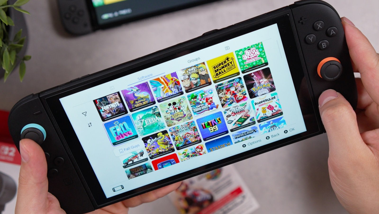 Someone is playing games on a nintendo switch.