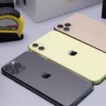 three assorted-generation iPhones