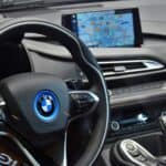 shallow focus photo of black BMW steering wheel