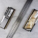 a close up of a ruler and a memory card