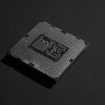 A close up of a processor chip on a table