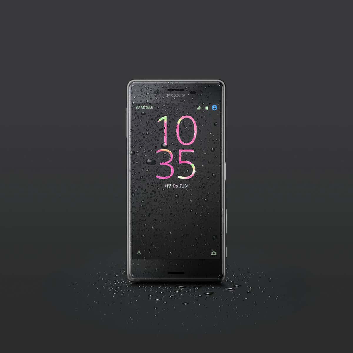 black Sony Android smartphone with water drops