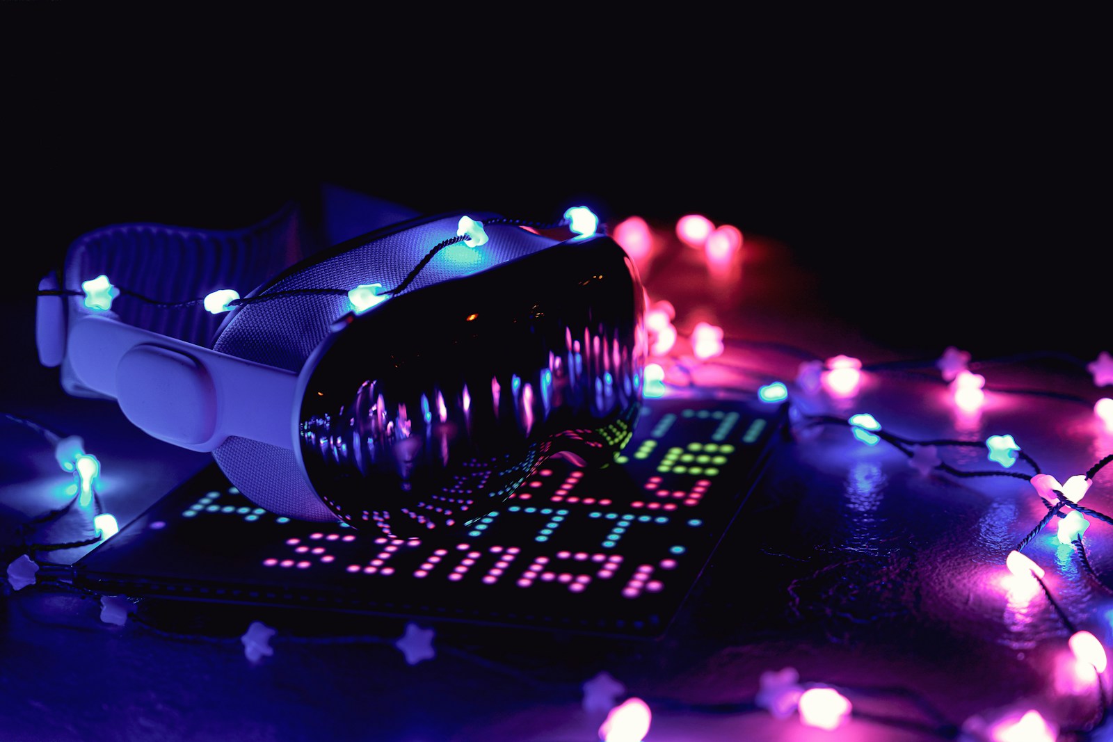 A close up of a camera with a lot of lights around it