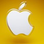 an apple logo on a yellow background